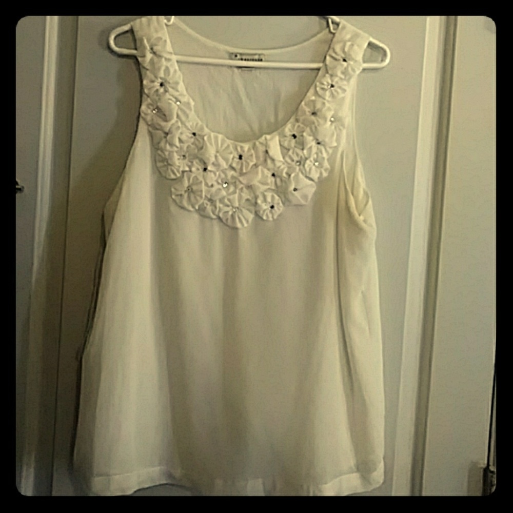 Cream blouse bling and floral detail